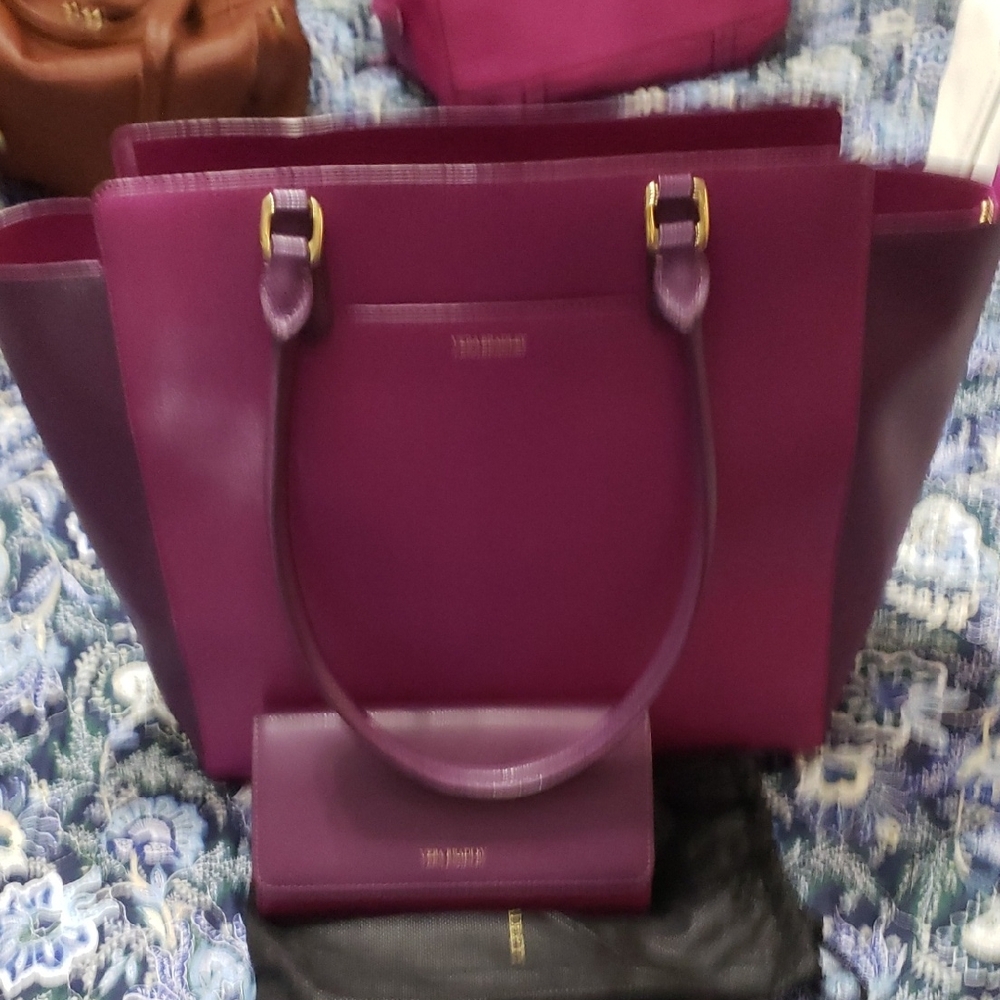 Vera Bradley Large Morgan In Plum Purple Tote Bag And Wallet - Picture 2 of 7